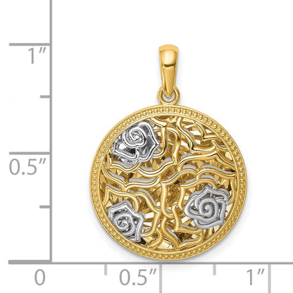 14K Gelb- und Rhodiumgold Blumen-Charm mit Weißrhodium