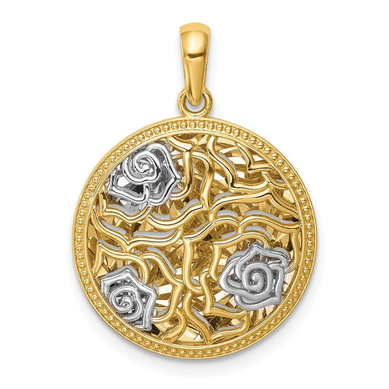 14K Gelb- und Rhodiumgold Blumen-Charm mit Weißrhodium