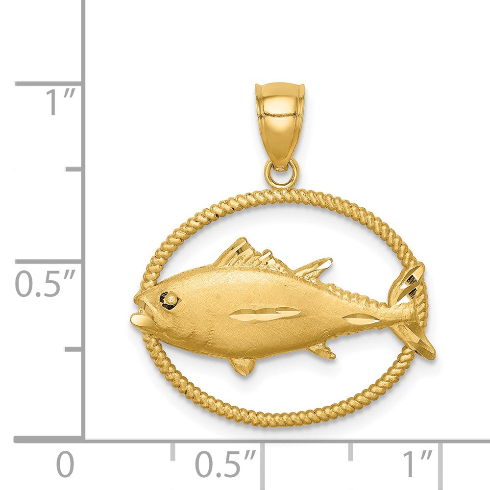 14K Gelbgold Anhänger mit Rahmen, diamantbesetzt, Tunfisch-Design