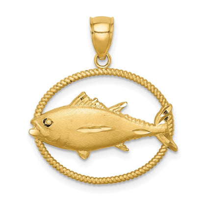 14K Gelbgold Anhänger mit Rahmen, diamantbesetzt, Tunfisch-Design