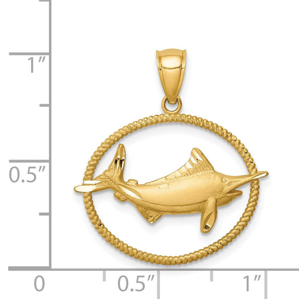 14K Gelbgold Anhänger Schwertfisch mit diamantiertem Rahmen