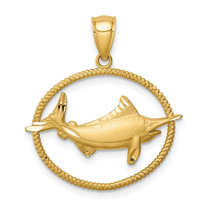 14K Gelbgold Anhänger Schwertfisch mit diamantiertem Rahmen