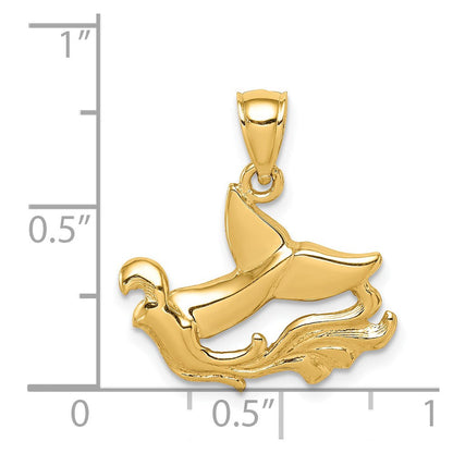 14K Gelbgold Wal-Schwanz- und Wellen-Anhänger