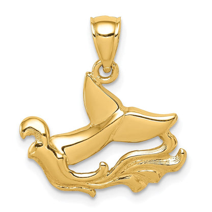 14K Gelbgold Wal-Schwanz- und Wellen-Anhänger