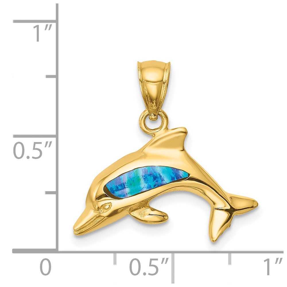 14K Gelbgold Delphin-Anhänger mit im Labor gezüchtetem Opal