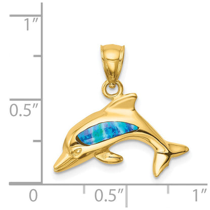 14K Gelbgold Delphin-Anhänger mit im Labor gezüchtetem Opal