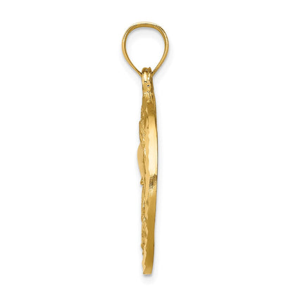 14K Gelbgold Diamant-geschliffener Delfin- und Muschel-Kreis-Anhänger