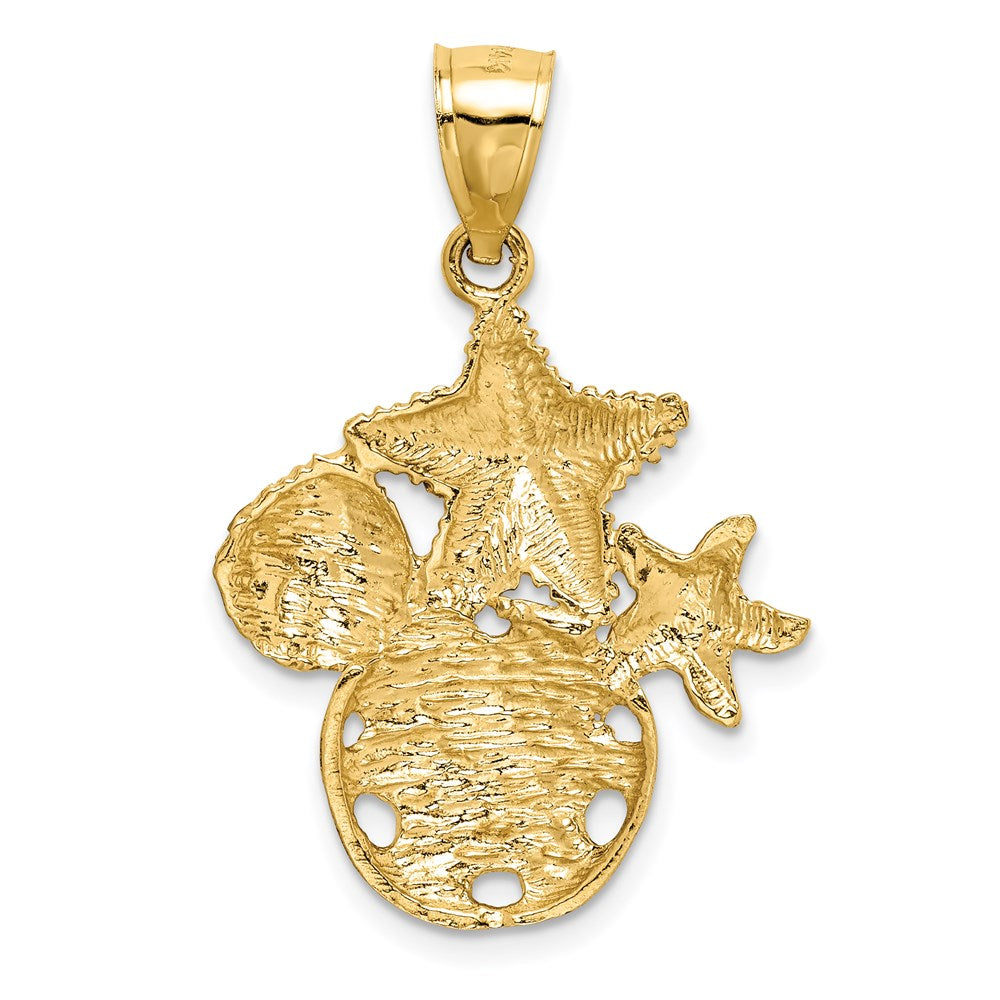 14K Gelbgold Diamantschliff-Anhänger mit Meeresmotiv