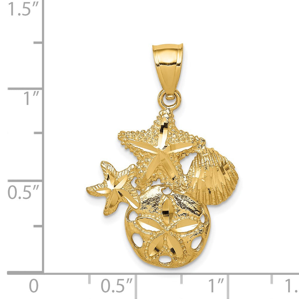 14K Gelbgold Diamantschliff-Anhänger mit Meeresmotiv