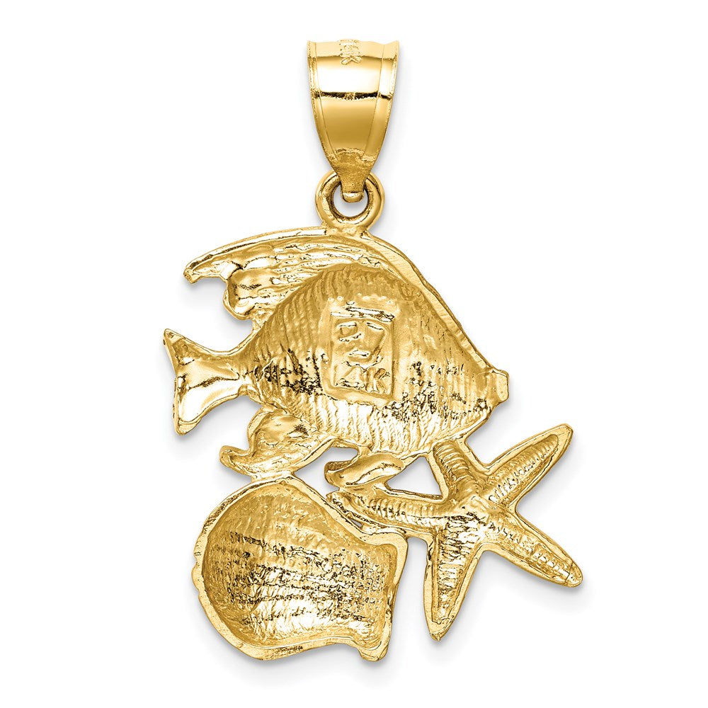 14K Gelbgold diamantgeschliffener Meereswelt-Anhänger