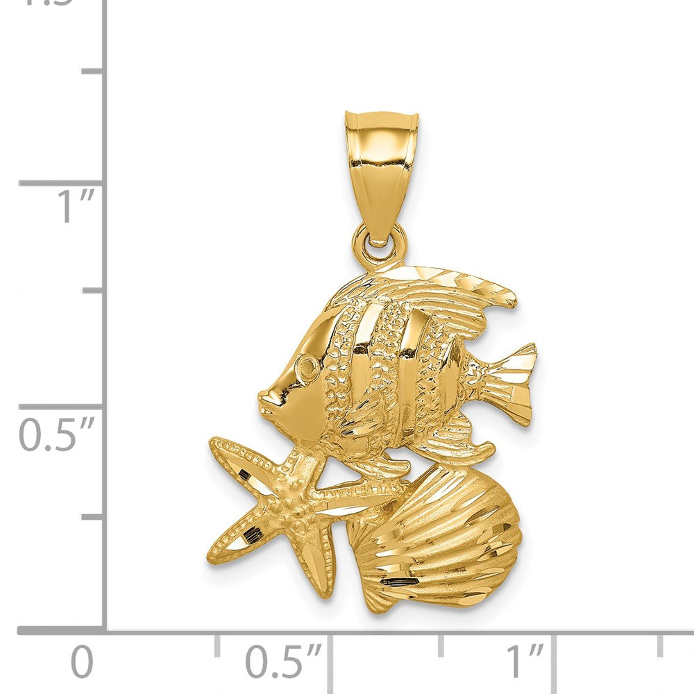 14K Gelbgold diamantgeschliffener Meereswelt-Anhänger