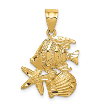 14K Gelbgold diamantgeschliffener Meereswelt-Anhänger