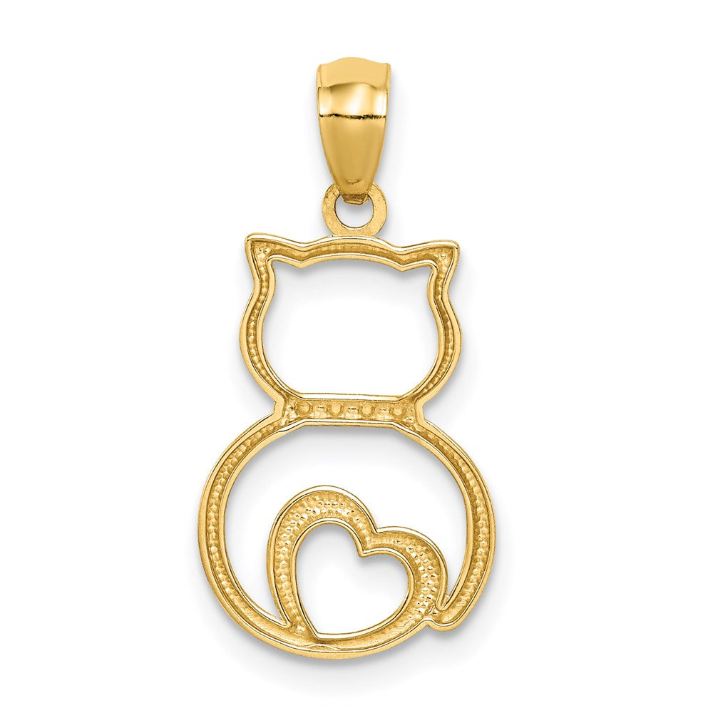 14K Gelb & Rhodium Weiß Diamantiert Sitting Katze Anhänger