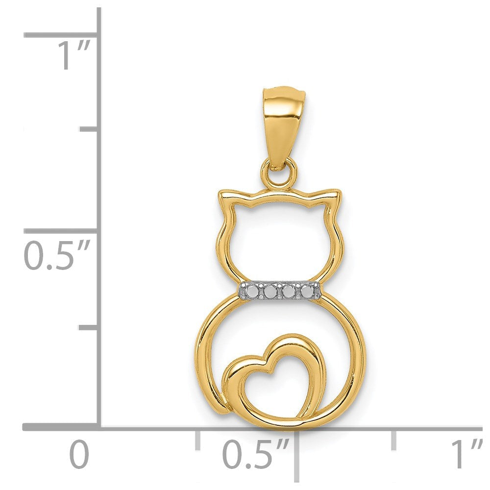 14K Gelb & Rhodium Weiß Diamantiert Sitting Katze Anhänger