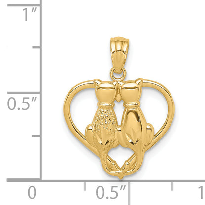 14K Gelbgold Sitting Cats in A Herz Anhänger