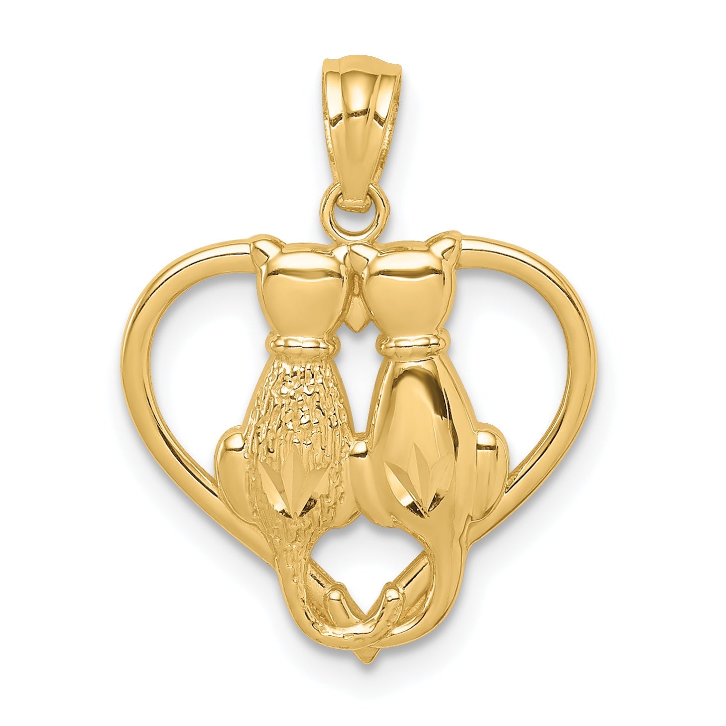 14K Gelbgold Sitting Cats in A Herz Anhänger