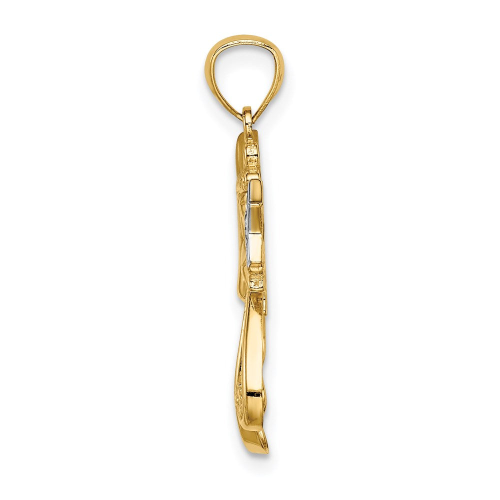14K Gelb & Rhodium mit Rhodium Diamantiert Engel mit A Stern