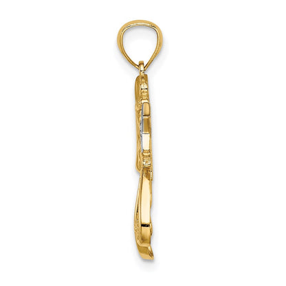 14K Gelb & Rhodium mit Rhodium Diamantiert Engel mit A Stern