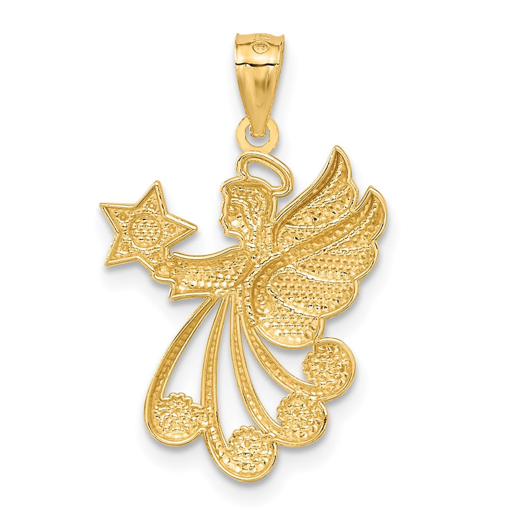 14K Gelb & Rhodium mit Rhodium Diamantiert Engel mit A Stern
