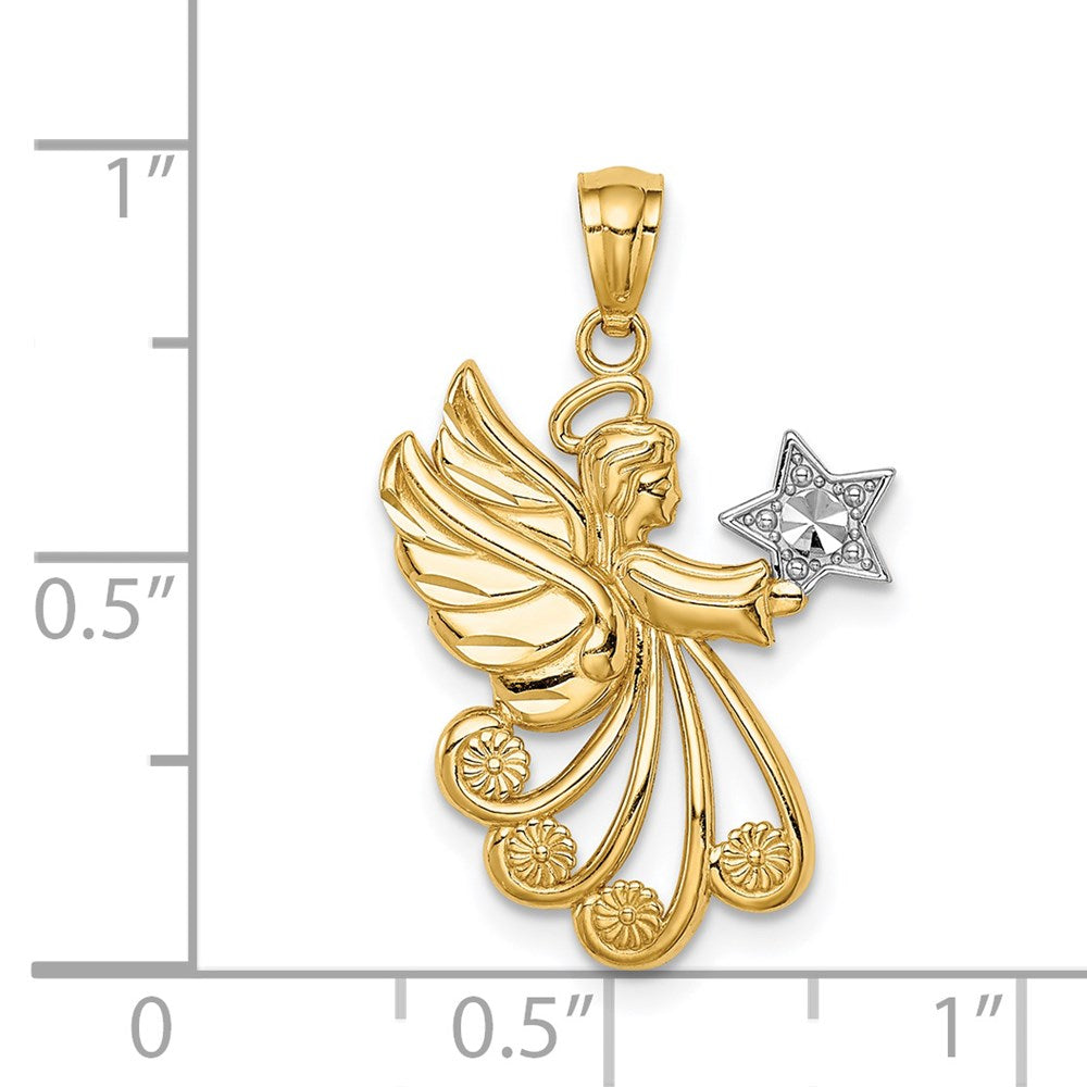 14K Gelb & Rhodium mit Rhodium Diamantiert Engel mit A Stern