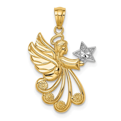 14K Gelb & Rhodium mit Rhodium Diamantiert Engel mit A Stern