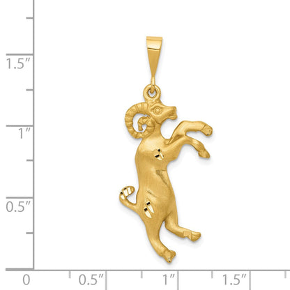 14K Gelbgold Satiniert Diamantgeschliffener Widder-Sternzeichen-Charm