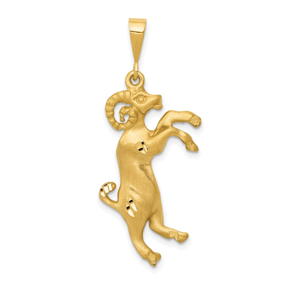 14K Gelbgold Satiniert Diamantgeschliffener Widder-Sternzeichen-Charm