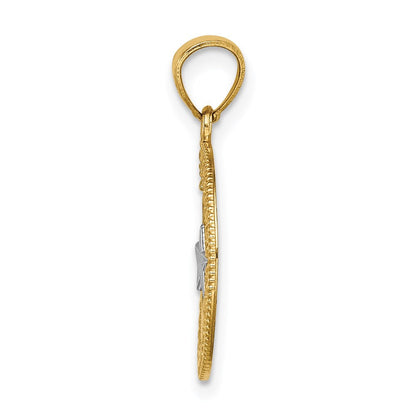 14K Gelb & Rhodium mit Rhodium Stern Mond Anhänger