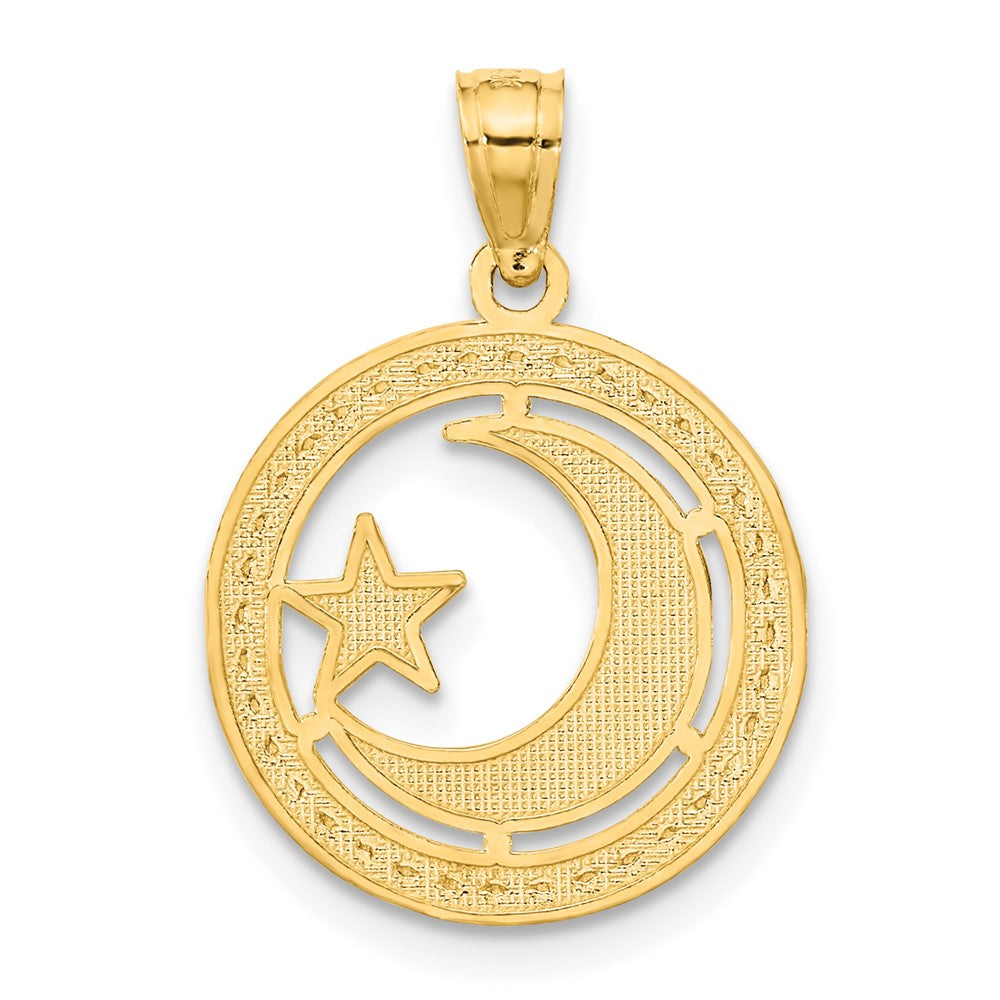 14K Gelb & Rhodium mit Rhodium Stern Mond Anhänger