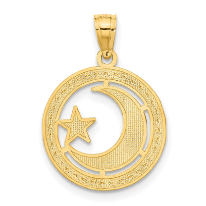 14K Gelb & Rhodium mit Rhodium Stern Mond Anhänger