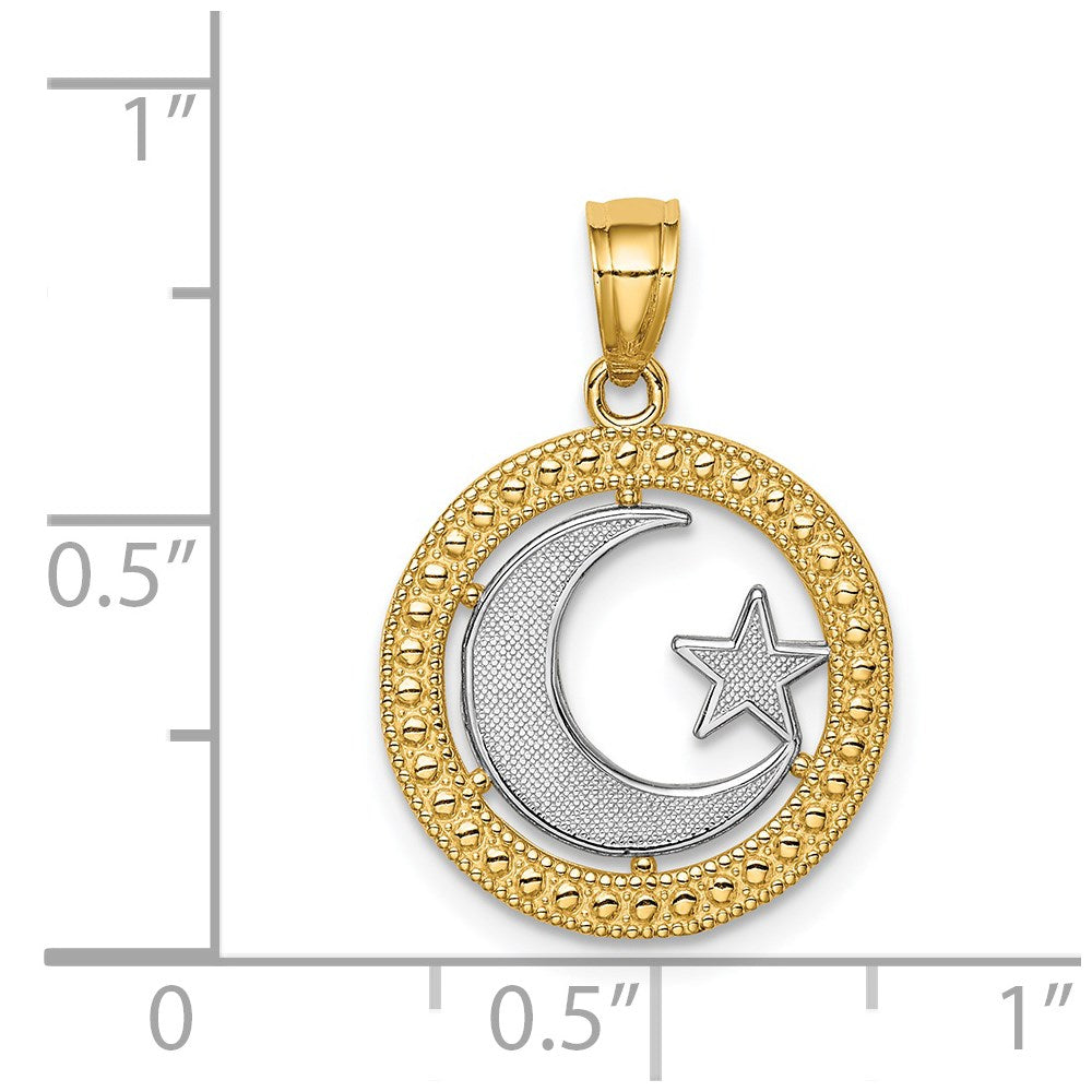 14K Gelb & Rhodium mit Rhodium Stern Mond Anhänger