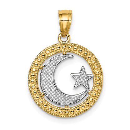 14K Gelb & Rhodium mit Rhodium Stern Mond Anhänger
