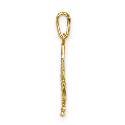 14K Gelbgold Diamantiert Blatt Anhänger