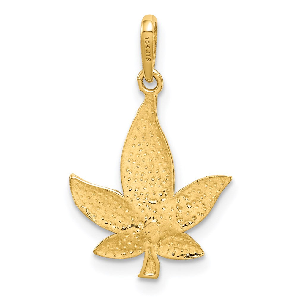 14K Gelbgold Diamantiert Blatt Anhänger
