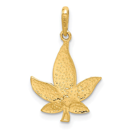 14K Gelbgold Diamantiert Blatt Anhänger
