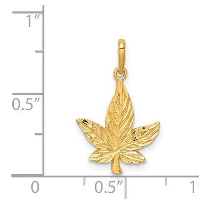 14K Gelbgold Diamantiert Blatt Anhänger