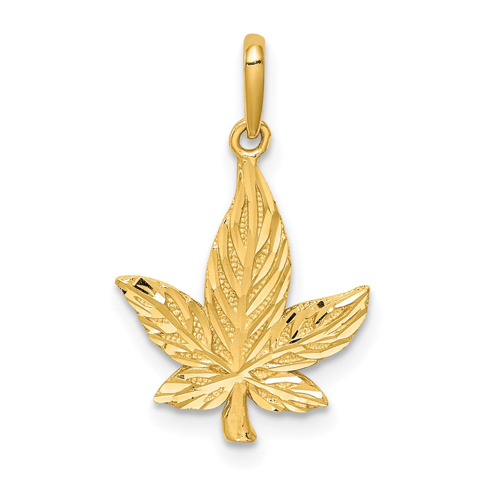 14K Gelbgold Diamantiert Blatt Anhänger
