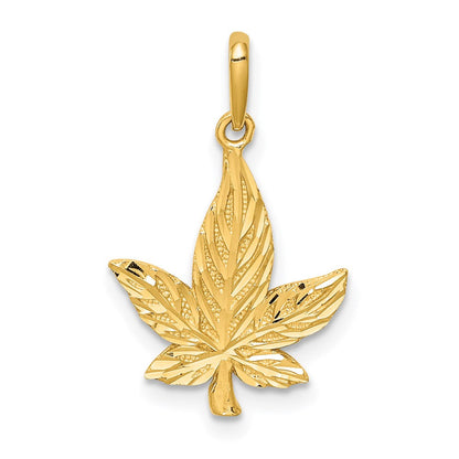 14K Gelbgold Diamantiert Blatt Anhänger