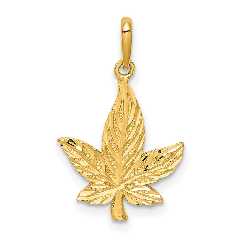 14K Gelbgold Diamantiert Blatt Anhänger