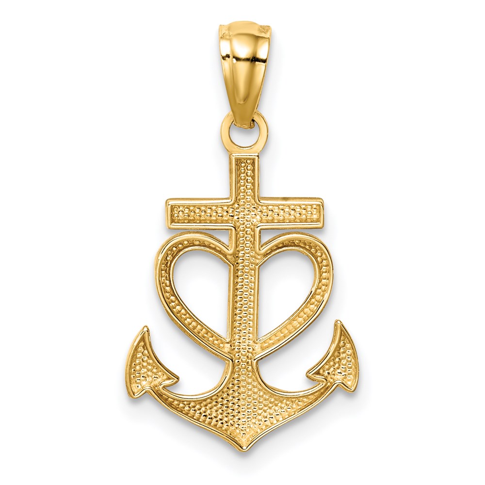 14K Gelbgold Anker mit Herz Anhänger