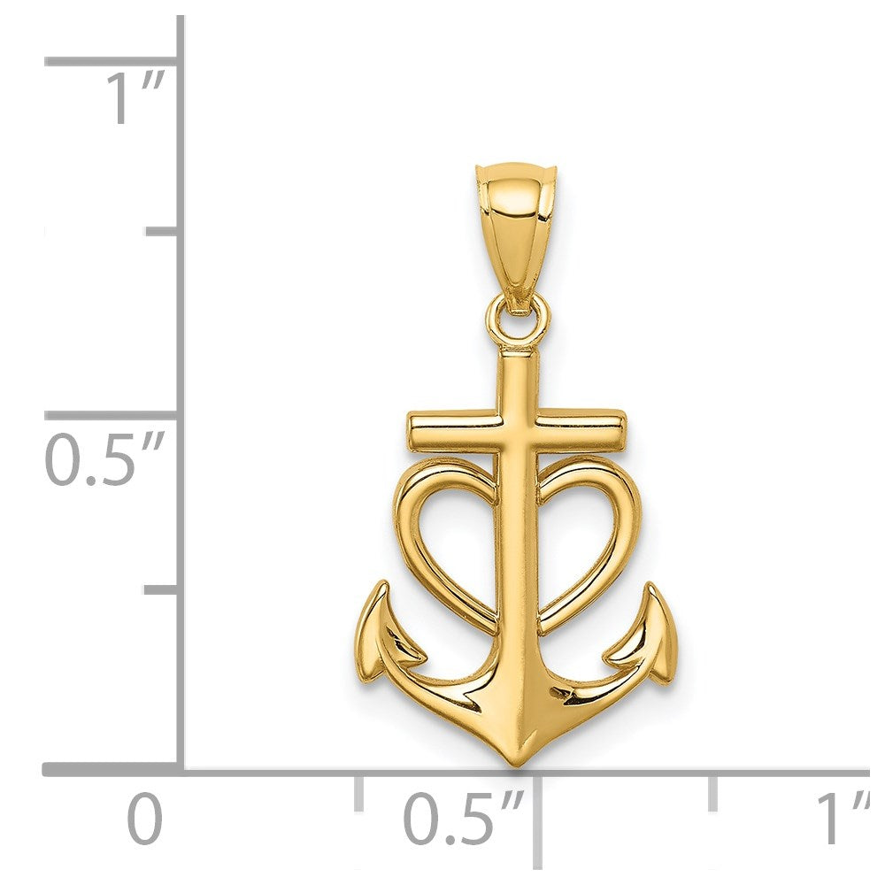 14K Gelbgold Anker mit Herz Anhänger