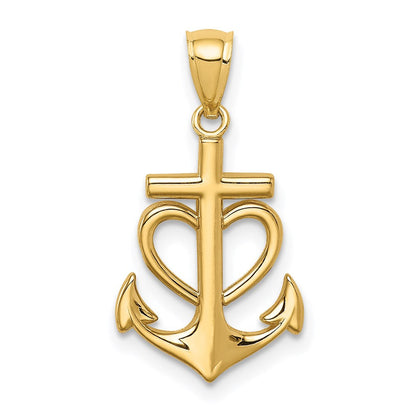 14K Gelbgold Anker mit Herz Anhänger