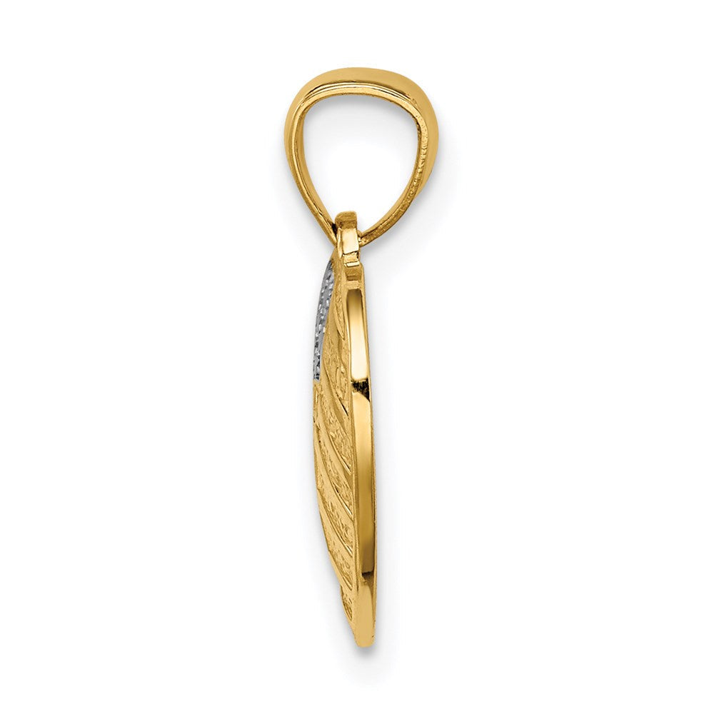 14K Gelb & Rhodium mit Rhodium Us Flag mit Kreuz Herz Anhänger