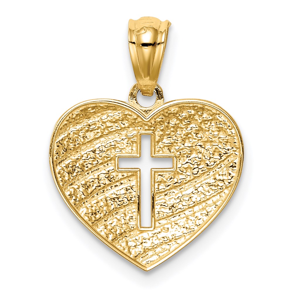 14K Gelb & Rhodium mit Rhodium Us Flag mit Kreuz Herz Anhänger