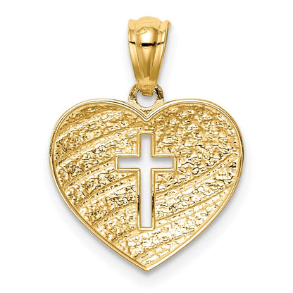 14K Gelb & Rhodium mit Rhodium Us Flag mit Kreuz Herz Anhänger