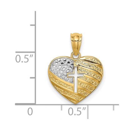 14K Gelb & Rhodium mit Rhodium Us Flag mit Kreuz Herz Anhänger