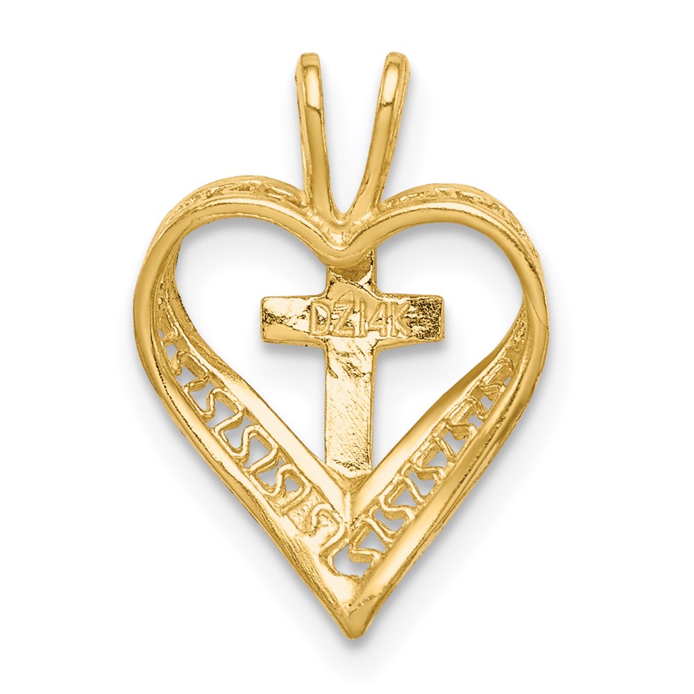 14K Gelbgold Diamantiert Herz mit Kreuz Kette Anhänger