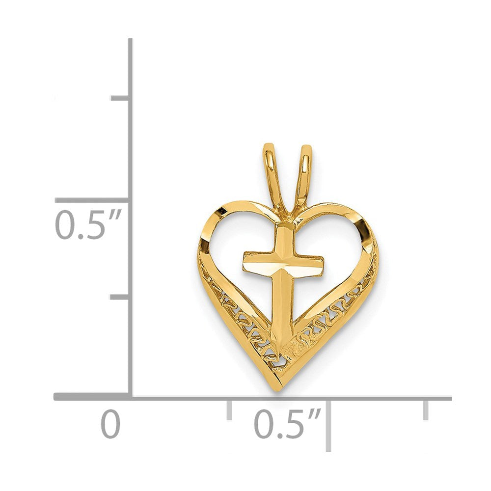 14K Gelbgold Diamantiert Herz mit Kreuz Kette Anhänger