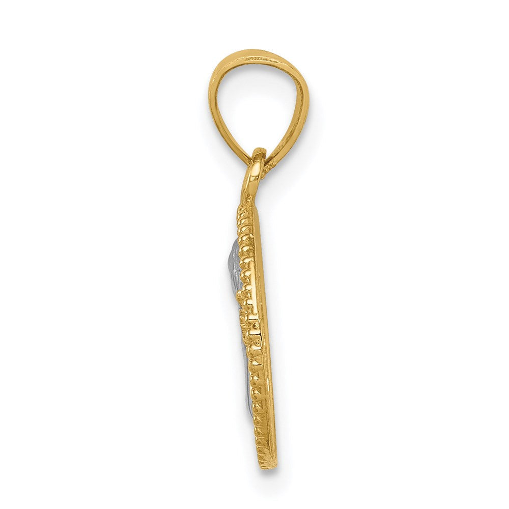 14K Gelb & Rhodium mit Rhodium Engel Anhänger