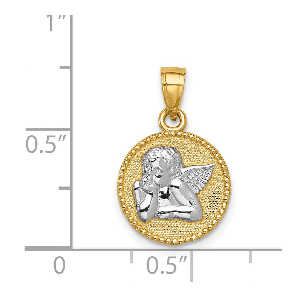 14K Gelb & Rhodium mit Rhodium Engel Anhänger